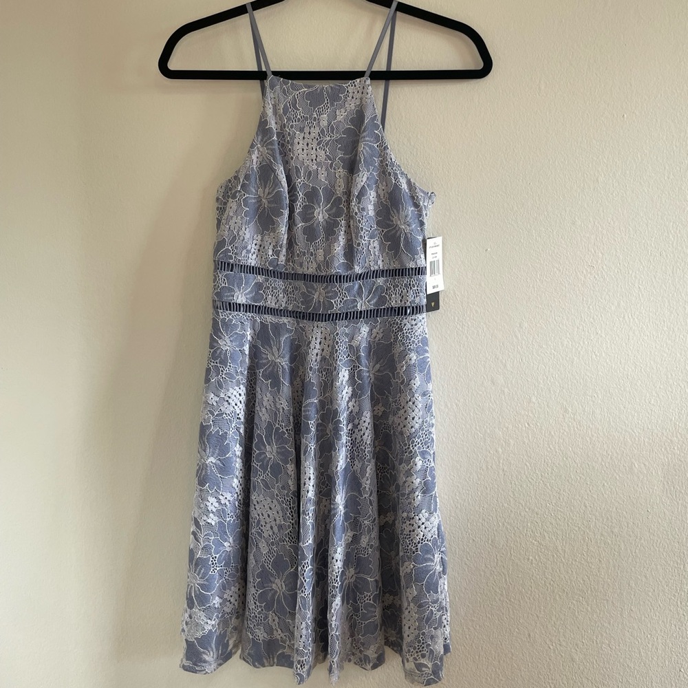 City Triangles Womens Blue and Ivory Floral Lace Dress